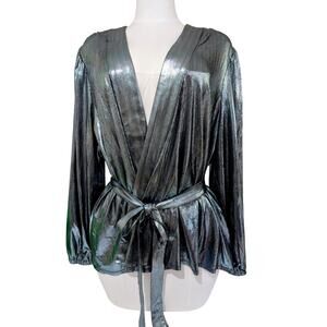Nina Parker x Macys Metallic Wrap Top Ice Blue 3X NWT